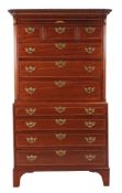 A George III mahogany and inlaid chest on chest , circa 1790, probably Channel Islands, with