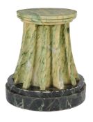 A painted carved wood pedestal , painted to simulate marble, the circular top above a fluted