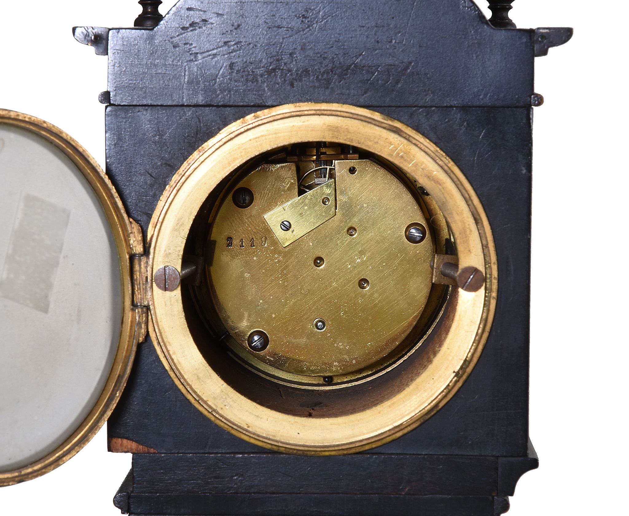 Ω A French brass mounted tortoiseshell mantel timepiece in the form of a miniature longcase - Image 2 of 3