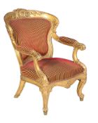 A pair of carved giltwood armchairs in Continental 18th century style , 20th century,