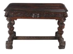 A Victorian Renaissance Revival carved oak centre table , circa 1870, 75cm high, 114cm wide, 70cm