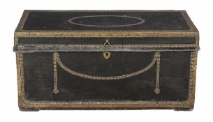 A leather and brass bound camphorwood trunk , 19th century, probably Chinese colonial , with