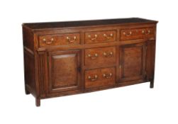 A George III oak and mahogany banded Welsh dresser base , second half 18th century, probably North