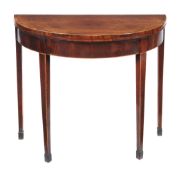 A George III mahogany and goncalo alves banded folding tea table, circa 1790, 72cm high, 87cm wide,