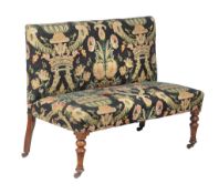 A Victorian walnut and upholstered hall seat , circa 1860 and later upholstered, 86cm high, 108cm