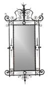 A wrought iron framed wall mirror , mid 20th century, 147cm high, 72cm wide