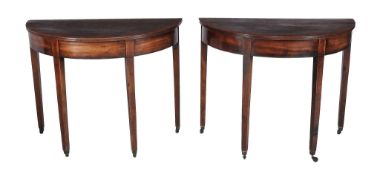 A pair of George III demi-lune side tables , late 18th century, originally ends from a dining