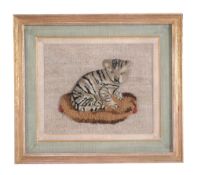 A woolwork picture of a tiger, second quarter 19thc century, portrayed in a naturalistic landscape