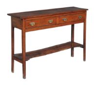 An oak and elm side table, first quarter 19th century, with two short drawers, 89cm high, 129cm