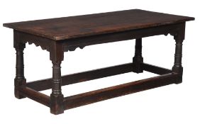 An oak refectory table , 17th century and later, 76cm high, 191cm long, 90cm wide