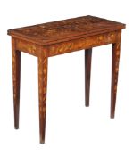 A Dutch mahogany and marquetry inlaid card table , 19th century, 77cm high, 79cm wide, 39cm deep