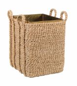 A rectangular rush log basket, 20th century, with removable brass liner, 80cm high including the