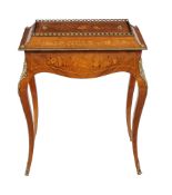 A French walnut and marquetry inlaid jardiniere or planter table , circa 1860, with removable lid