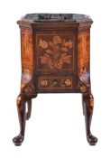 A Dutch mahogany and floral marquetry inlaid jardiniere or kettle stand , 19th century, of square