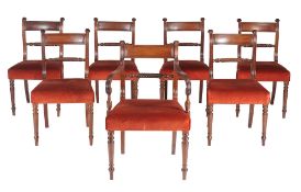 A set of seven mahogany dining chairs , circa 1820 and later, to include one carver,