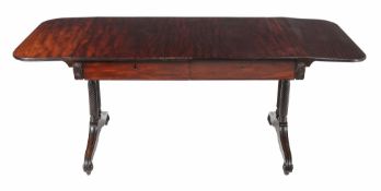 A Regency mahogany sofa table , circa 1815, with two blind frieze drawers above the turned end