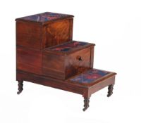 A mahogany step commode, mid 19th century, each tread inset with carpet, the top and middle tread