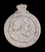 A Victorian relief sculpted marble portrait roundel depicting Arthur Wellesley, 1st Duke of