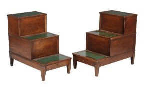 A pair of oak and gilt tooled leather inset steps, in Regency style, late 19th century, two treads