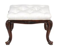 Ω A Victorian rosewood stool , circa 1850, the button upholstered top above carved cabriole legs,
