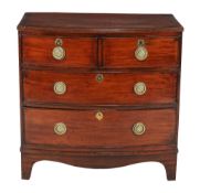 A late George III mahogany bow front chest of drawers , early 19th century, 87cm high, 87cm wide,