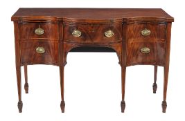 A George III mahogany and line inlaid sideboard, circa 1790, of serpentine outline, 91cm high,