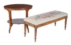 A Victorian grained rosewood window seat , 48cm high, 44cm wide, 117cm long, and an Edwardian