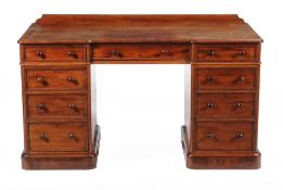 A Victorian mahogany twin pedestal desk , circa 1880, two drawers stamped HEAL & SON, LONDON, 74cm