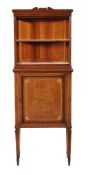 A mahogany and inlaid side cabinet , circa 1905, of narrow proportion, with an associated glazed