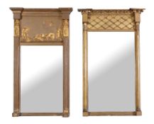 A Regency giltwood and composition pier mirror , circa 1815, with lattice frieze, 99cm high, 64cm