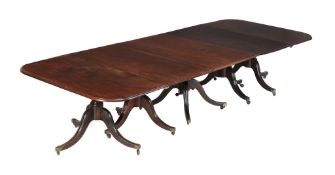 A mahogany five pedestal dining table , 19th century and later, the rectangular top with moulded