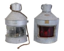 Two original galvanised ships lamps, Port and Masthead.