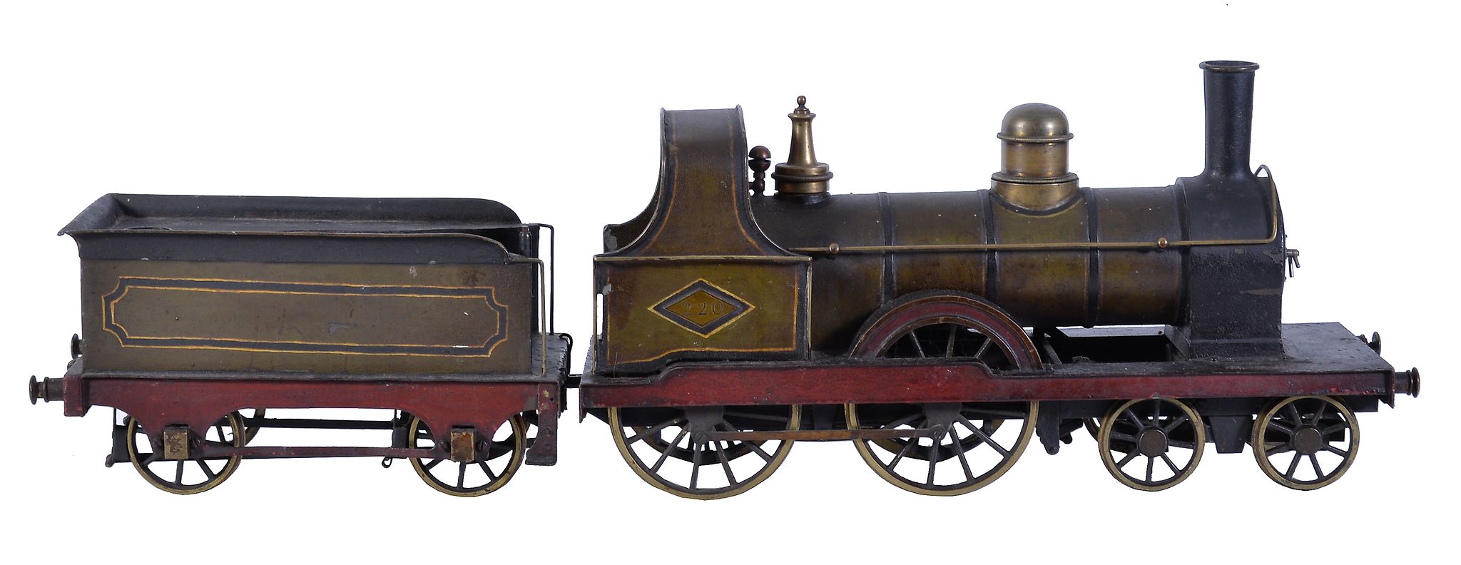 A rare 3 Â½ inch gauge historic model of a live steam 4-4-0 tender locomotive No 222, the multi- - Image 2 of 4