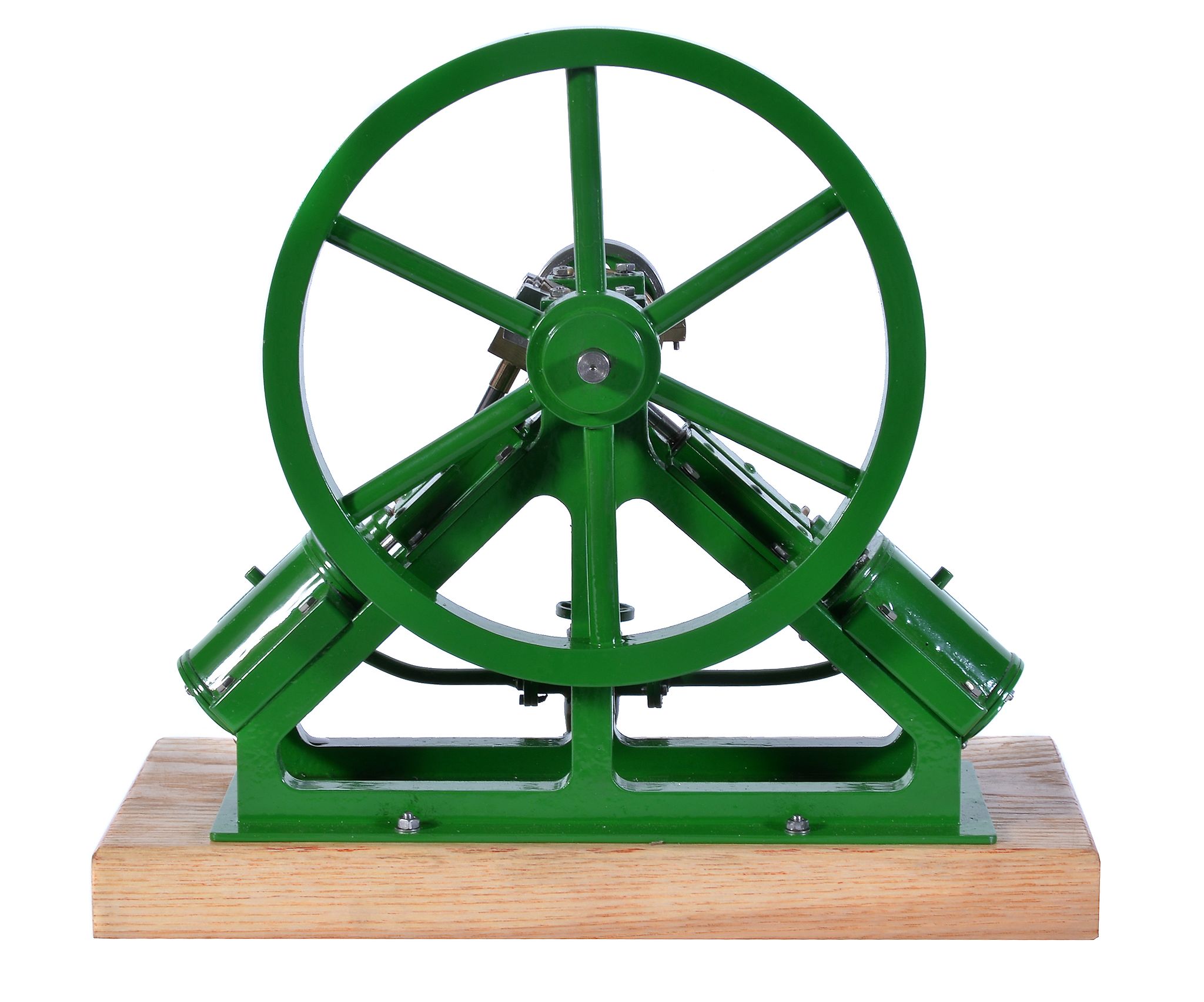 A well-engineered model of a twin diagonal live steam marine engine, built by Mr D. Russell of