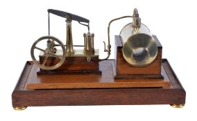 An mid-19th Century model of a beam engine and horizontal live steam boiler, constructed mainly in
