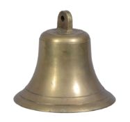 A polished brass ships bell. Height 26cm. Diameter 30cm.