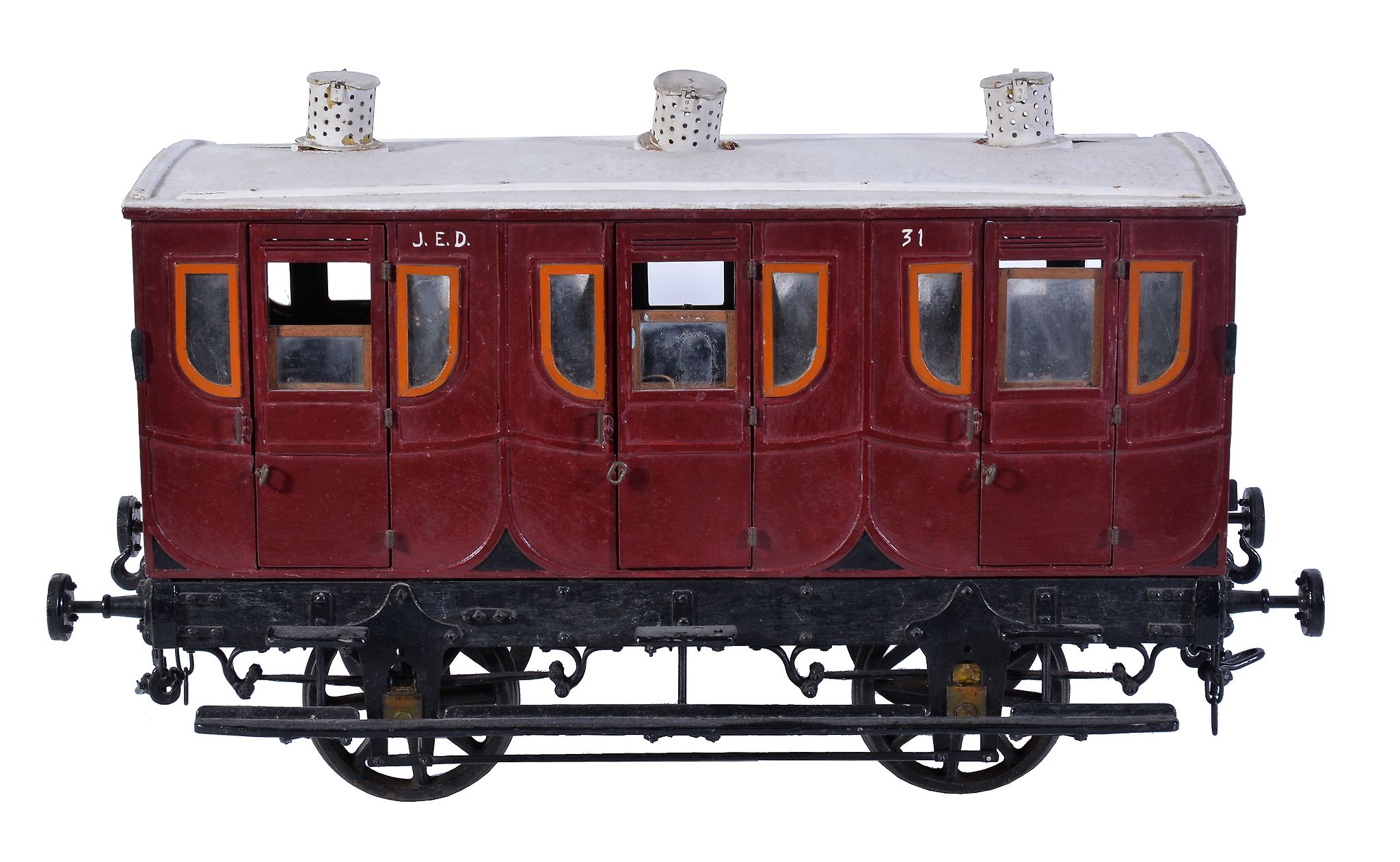 A rare model of a 19th century 4 Â¾ inch gauge railway coach, with original fitted interior having - Image 2 of 2
