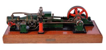 A well-engineered model of a horizontal inline compound mill engine, having open crank with brass