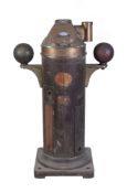 A ships binnacle, having polished brass hood with observation panel, handles flanked by navigation