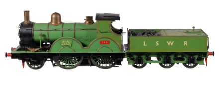 A well-engineered 3 Â½ inch gauge model of a LSWR 2-4-0 tender locomotive No 760 Petrolea , built