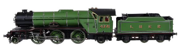 A well-engineered gauge 1 model of a live steam LNER 2-6-2 tender locomotive No 4771, built by Mr