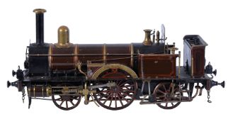 A rare 3 Â½ inch gauge historic model of a live steam 2-2-2 locomotive, having multi-tube boiler,