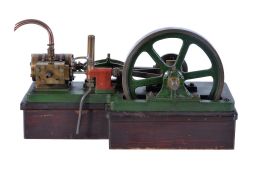 A historic model of a live steam horizontal mill engine, the single cylinder lagged in planked