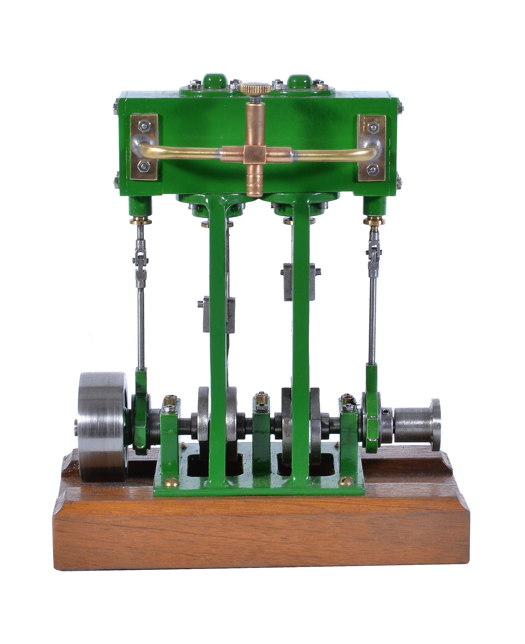 A well-engineered model of a twin simple vertical marine steam engine, built by Mr D. Russell of