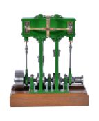 A well-engineered model of a twin simple vertical marine steam engine, built by Mr D. Russell of