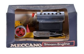 A boxed Meccano steam engine with reverse, the horizontal boiler being spirit fired and linked to