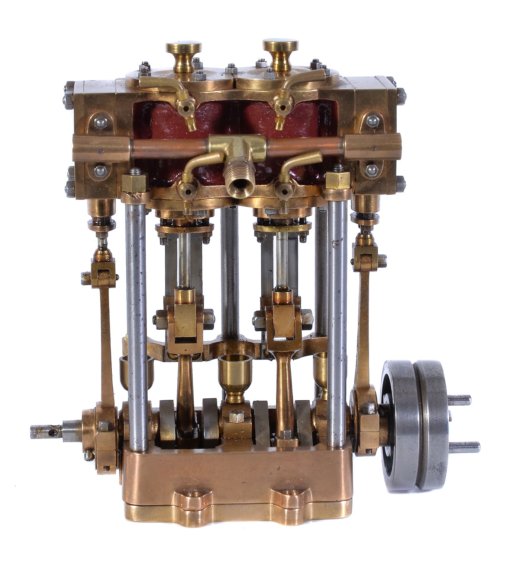 A well-engineered model of a live steam twin cylinder launch engine, built in bronze and polished - Image 2 of 4