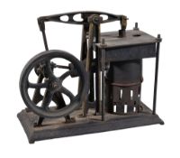 An early model of a beam engine, with five spoked flywheel, A shaped frame supports to crank and