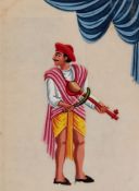 A set of five costume paintings on mica , with illustrations of a musician, shepherd, fisherman's