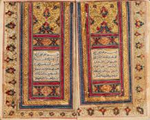 A pocket-sized Qajar Qur'an, in Arabic, illuminated manuscript on polished paper [Qajar Persia,